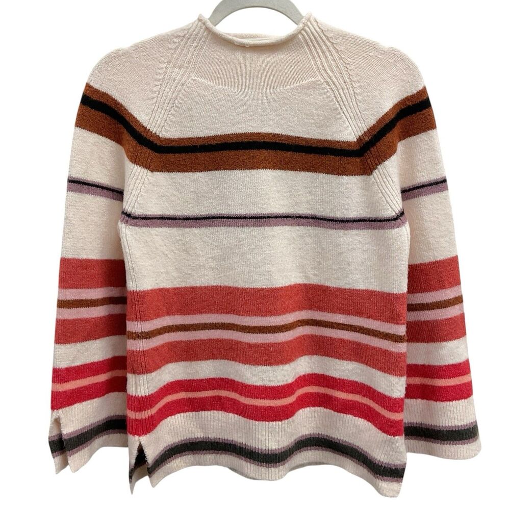 Ann Taylor‎ Loft Petites Women's SP Funnel Mock Sleeve Split Hem Striped Sweater